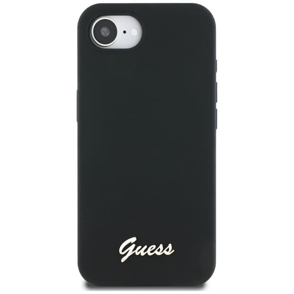 Guess HC Silicone Script Metal Logo fodral för iPhone 16e svart svart