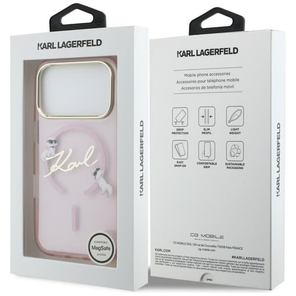 Karl Lagerfeld-fodral för iPhone 17 Pro Max 6,9\" IML Choupettes Karl Script Logo MagSafe rosa