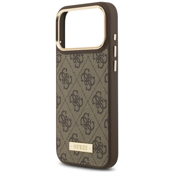 Guess 4G Logo Plate MagSafe fodral för iPhone 17 Pro Max brun