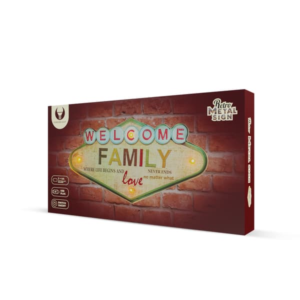 RETRO Metallskylt LED Welcome Family Forever Light