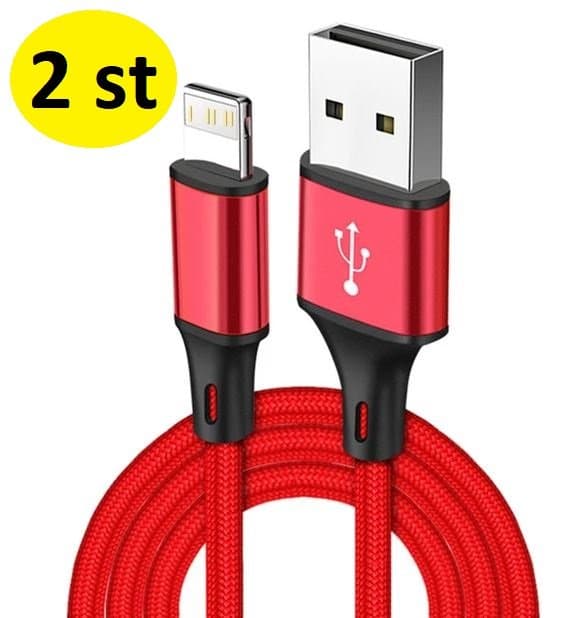 2-pack 3 m långt Nylon Flätad USB-kabel för iPhone – Röd röd
