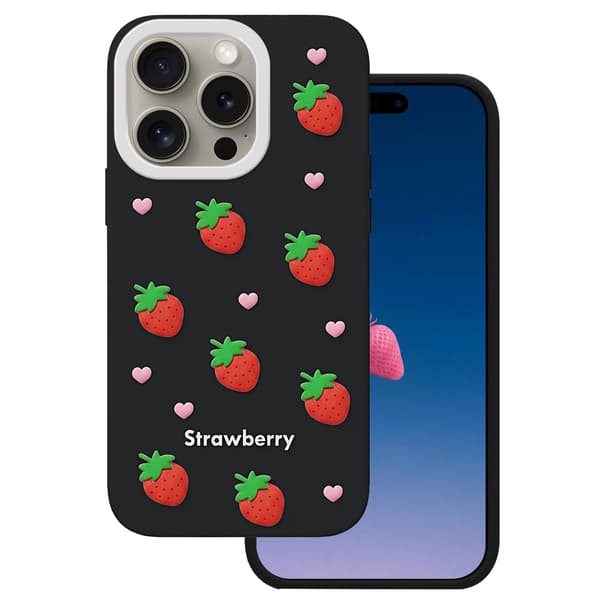Jordgubbsskal för iPhone 14 Pro / 15 Pro svart