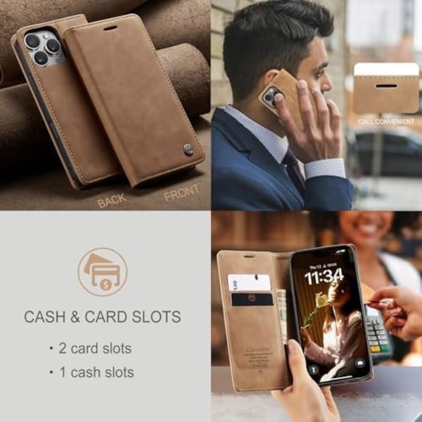 CaseMe 0013 Læder Wallet Case til iPhone 16 pro max brun brown