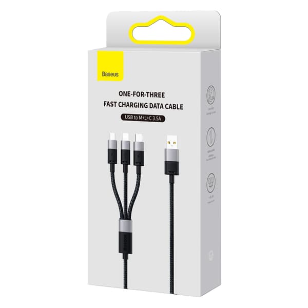 Baseus kabel 3i1 StarSpeed USB - micro USB + Lightning + USB-C 1,2m 3,5A svart svart