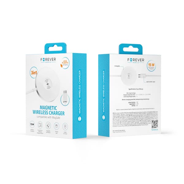 Forever MAWC-400 magnetisk trådlös laddare 15W vit 3in1