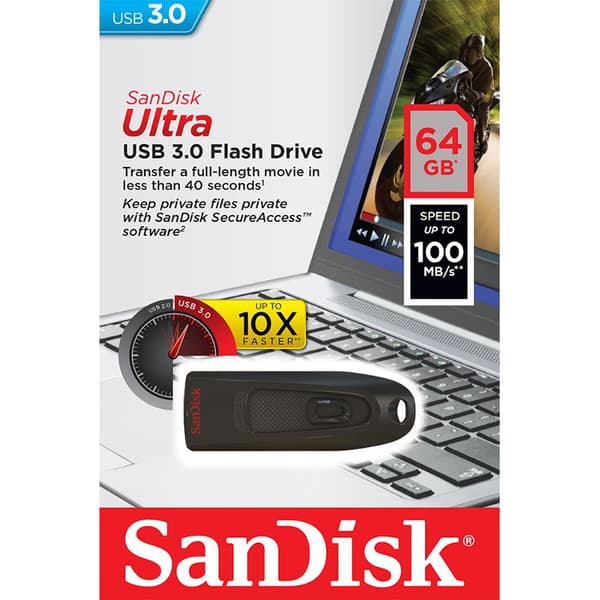 SanDisk pendrive 64GB USB 3 0 Cruzer Ultra svart
