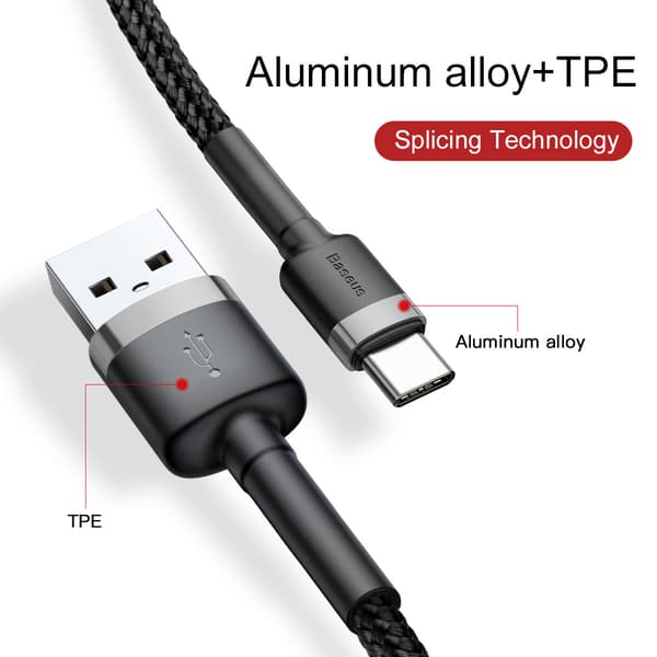 Baseus kabel Cafule USB - USB-C 1,0 m 3A grå-svart svart