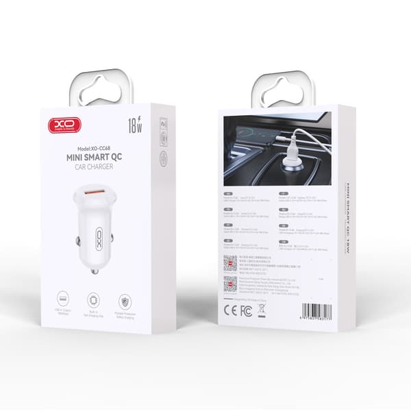 XO billaddare CC68 18W QC 1x USB vit vit