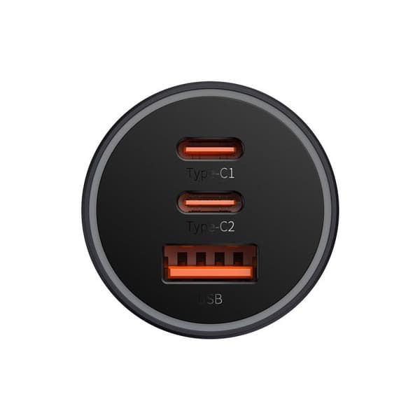 Baseus billaddare Golden Contactor Pro Triple Fast 1x USB 2x USB-C 65W mörkgrå