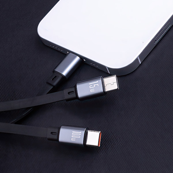 Forever 3i1-kabel USB - Lightning + 2x USB-C 1,2 m 100W svart