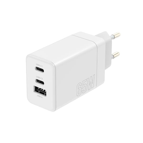 Maxlife MXTC-08-65ACC PD QC laddare 2x USB-C 1x USB 65W vit vit