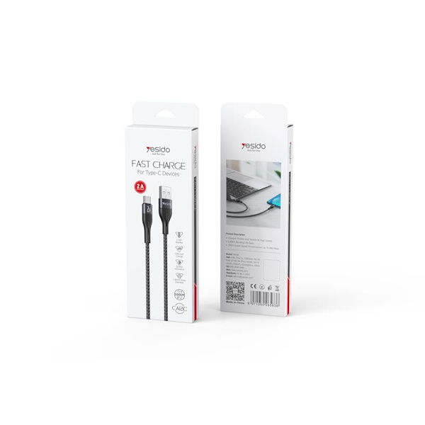 YESIDO KABEL CA121 18W USB/TYPE-C 1M 2A SVART