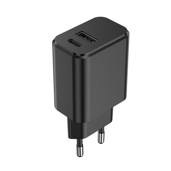 Setty laddare 1x USB + USB-C 3A 20W svart svart