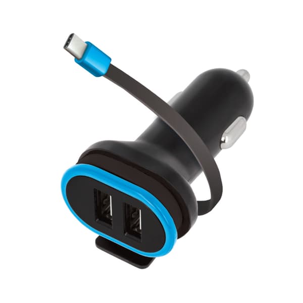 Forever CC-02 billaddare 2x USB 3A svart med USB-C-kabel 0,2 m svart