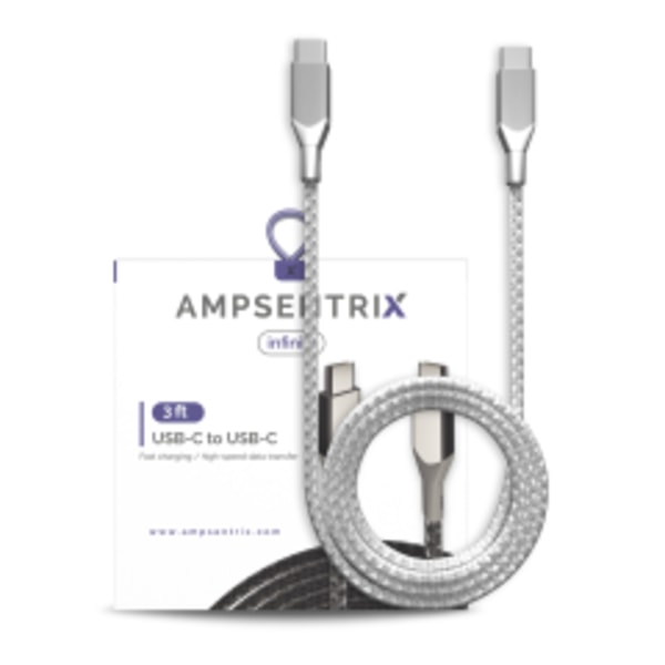 USB Type C till USB Type C-kabel (1 m / 3 fot) (AmpSentrix Infinity) (Silver)