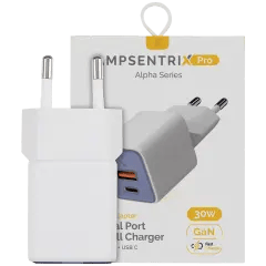 AmpSentrix Pro 30W 2-i-1 USB-C / USB-A GaN Väggadapter (220V / EU-kontakt) (Ultramarin)