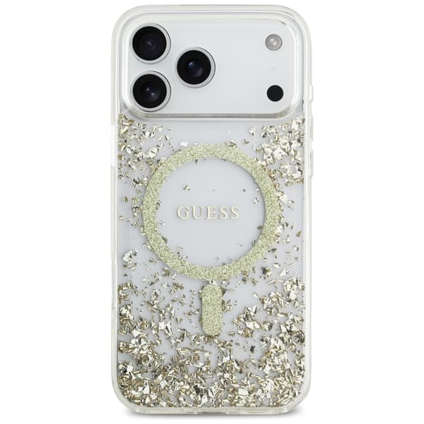 Guess Resin Bottom Glitter MagSafe-fodral för iPhone 17 Pro Max guld