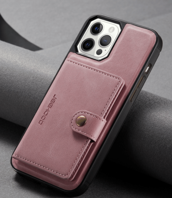 JEEHOOD 3i1vikbar plånboksfodral till iphone 13 |rosa rosa