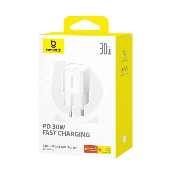 Baseus väggladdare GaN5 Mini PD 30W 1x USB-C månvitt vit