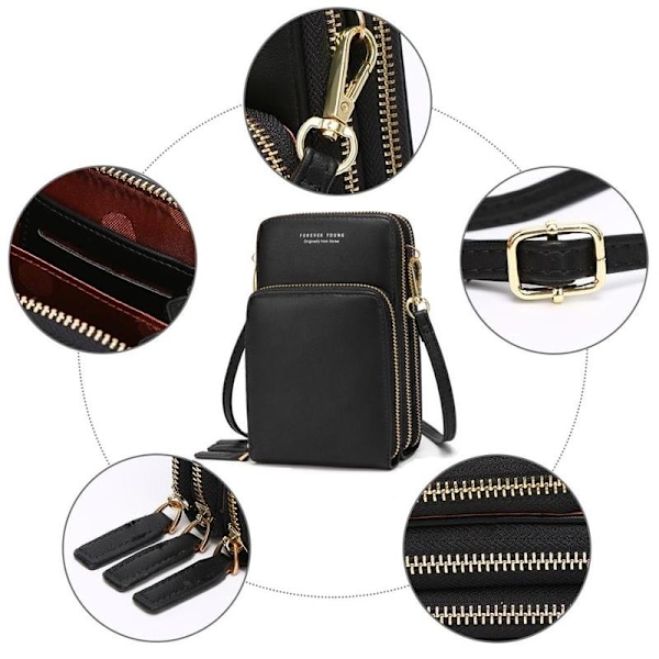 Mini Crossbody telefonväska för kvinnor svart grå