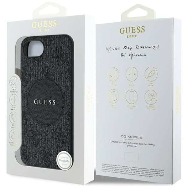 Guess HC MagSafe PU 4G Circle med klassisk logotypfodral för iPhone 16e Svart