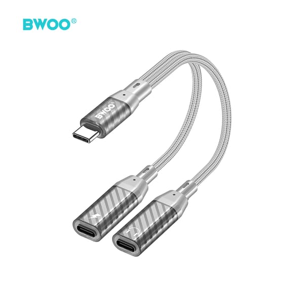 BWOO BZ68 2 i 1-adapter USB C - 2 x USB C-portar grå