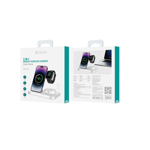Devia trådlös laddare 3i1 Smart 15W vit med lampa