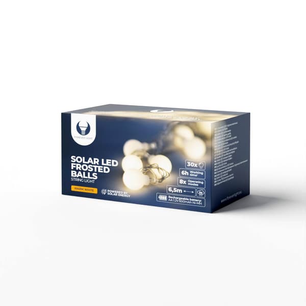 Ljusslinga Solar LED FROSTED BALLS SFB61 6,5m 30 bollar varmvit Forever Light vit