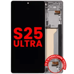 OLED-enhet med ram för Samsung Galaxy S25 Ultra 5G (Eftermarknad Plus) (USA & Internationell) (Titanvit Silver)