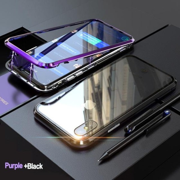 Kaksipuolinen magneettikuori karkaistulla lasilla iPhone Xs/X|purplelle
