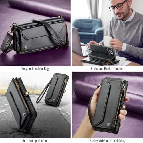 Caseme Plånboksfodral med dragkedja iPhone 16 Pro Max Svart black