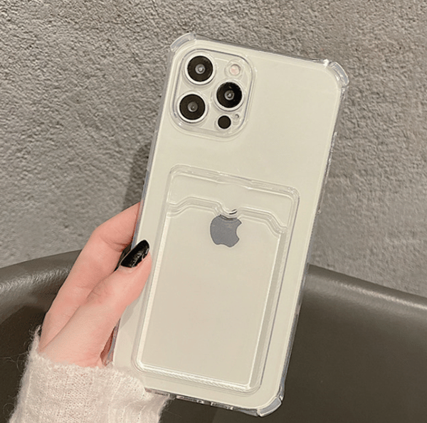 Transparent silikonfodral med kortplats för iPhone 15 pro