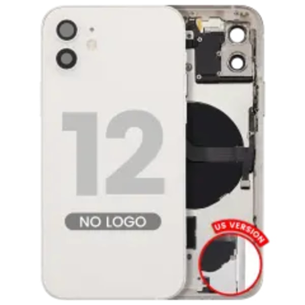 Baksida med smådelar för iPhone 12 (amerikansk version) (Eftermarknad Plus) (Vit)