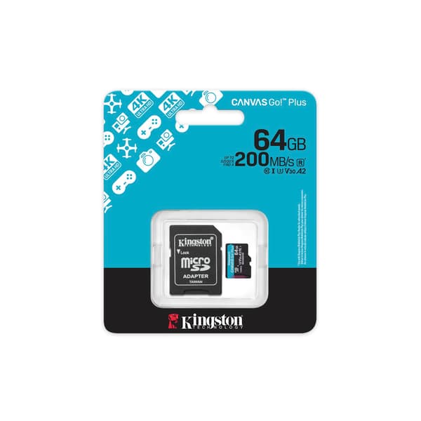 Kingston minneskort 64GB microSDXC Canvas Go Plus Gen4 200MB/s A2 U3 V30 + adapter