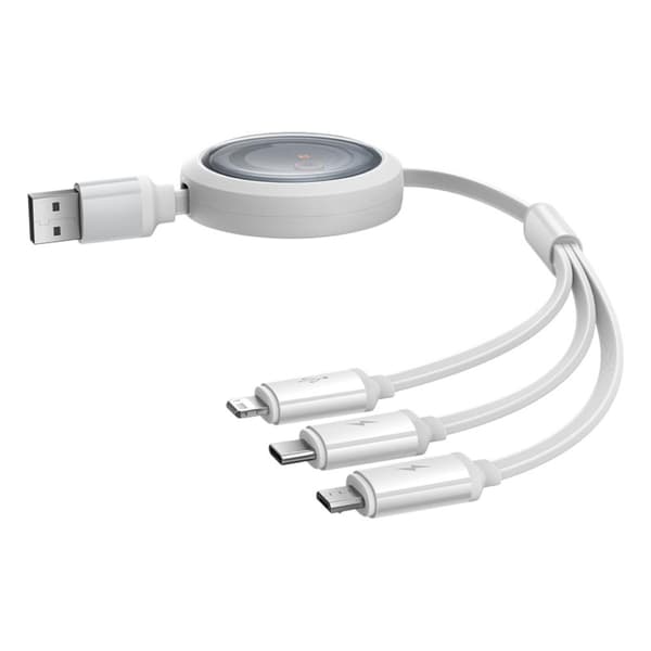 Baseus Free2Draw Retractable Crystal Snabbladdnings- och Datakabel USB till M+L+C 100W 1.1m Moon White