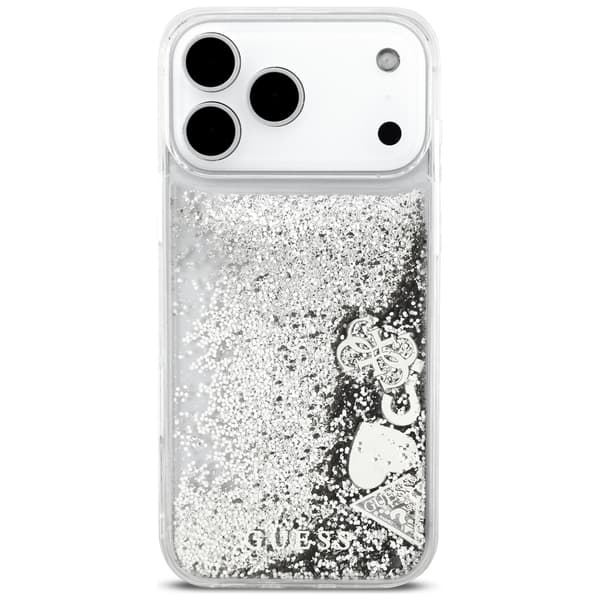 Guess Liq. Glitter Charms-fodral för iPhone 17 Pro Max silver