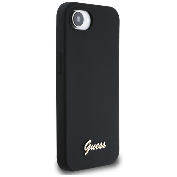 Guess HC Silicone Script Metal Logo fodral för iPhone 16e svart svart