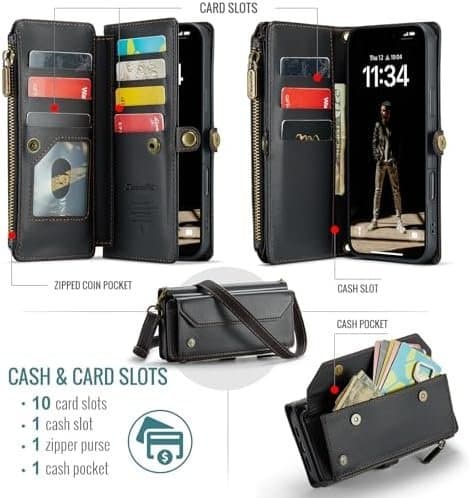 Caseme Plånboksfodral med dragkedja iPhone 16 Pro Max Svart