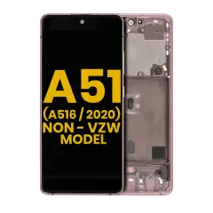 OLED-enhet med ram för Samsung Galaxy A51 5G (A516 / 2020) (ej Verizon 5G UW-ram) (renoverad) (Prism Cube Pink) rosa