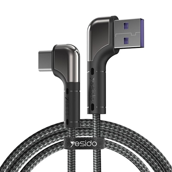 Yesido Angled USB/USB-C Cable 2m (18W) - Black