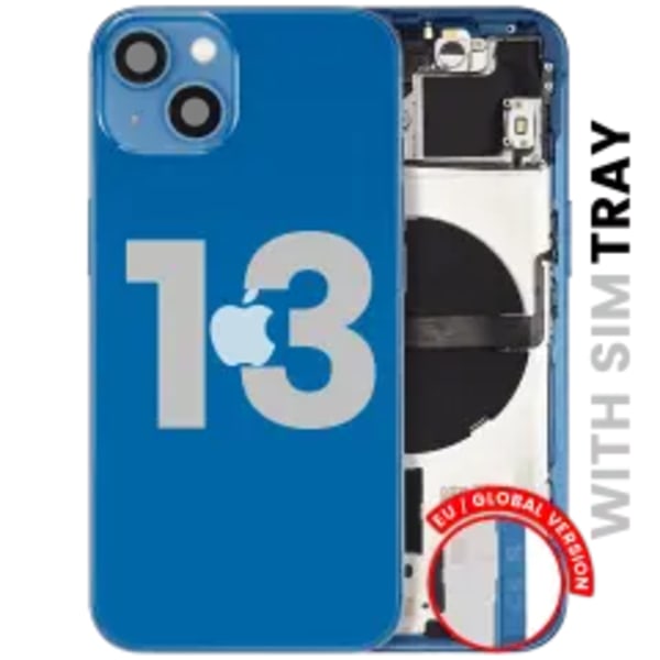 Baksida med smådelar för iPhone 13 (EU / Global version) (Begagnad OEM-del: Klass C) (Blå)
