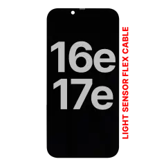 OLED-enhet kompatibel med iPhone 17e / 16e med flexkabel för ljussensor (Använd OEM-drag: Klass A)