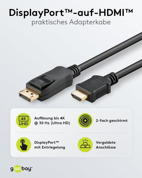 Goobay DisplayPort till HDMI Adapter 4K 30Hz 1 m svart