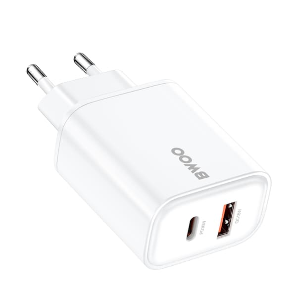 BWOO CDA207 PD 36W väggladdare 1x USB-A + USB-C port vit vit