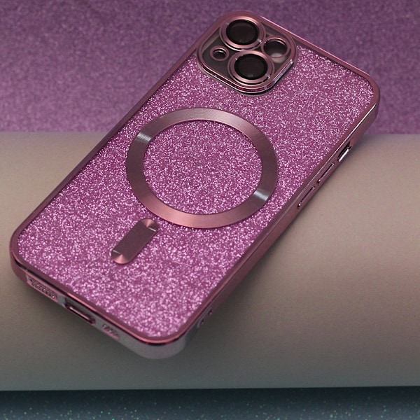 Glitter Chrome Mag-fodral för iPhone 15 plus rosa rosa