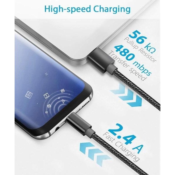 3 st hög kvalitet 2 m  usb-c|ljusblå