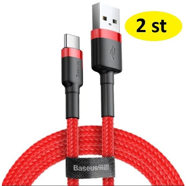 2 st Superkvalitets Baseus Cafule USB till USB-C-kabel 3m 2A röd