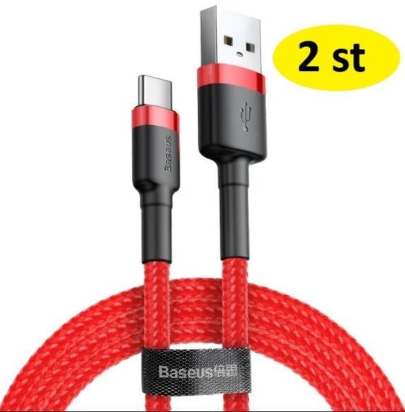 2 st Superkvalitets Baseus Cafule USB till USB-C-kabel 3m 2A röd röd