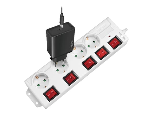 LogiLink Grenuttag 4-kontakt 16A röd vit 1.5m