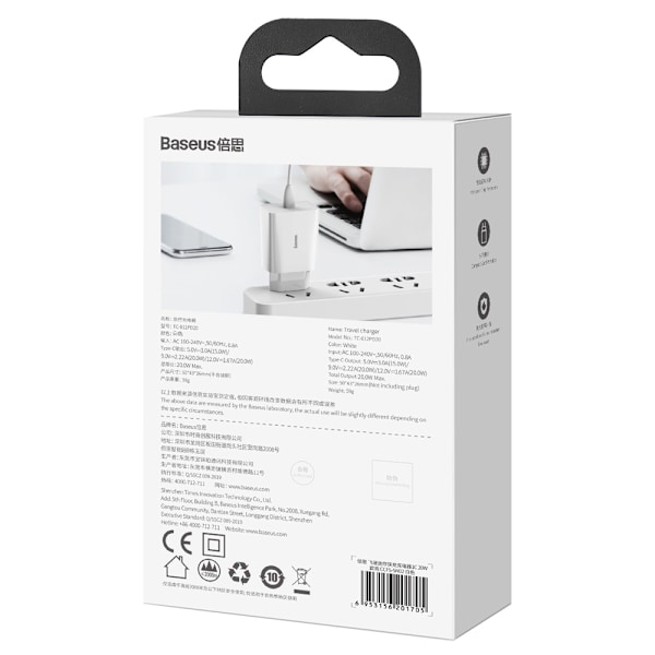 Baseus väggladdare Speed Mini PD 20W 1x USB-C vit
